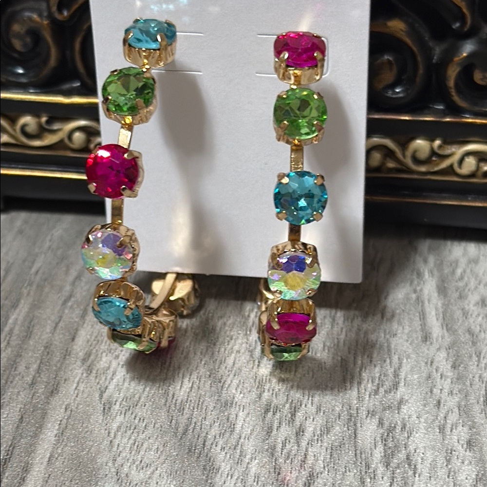 Colorful Gemstone Hoop Earrings